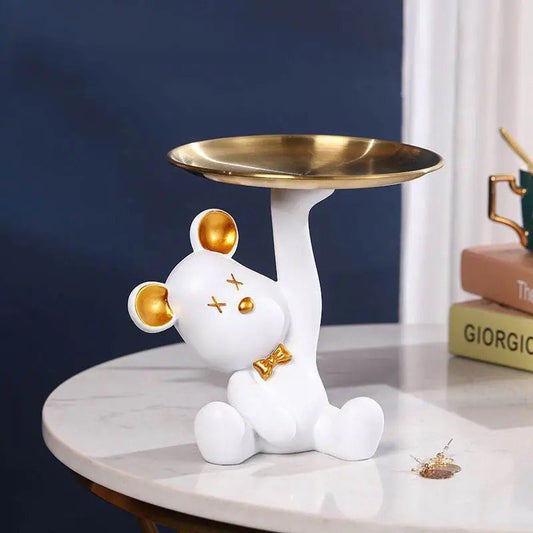 Bear figurine with tray, white