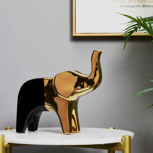 Elephant figurine black with gold