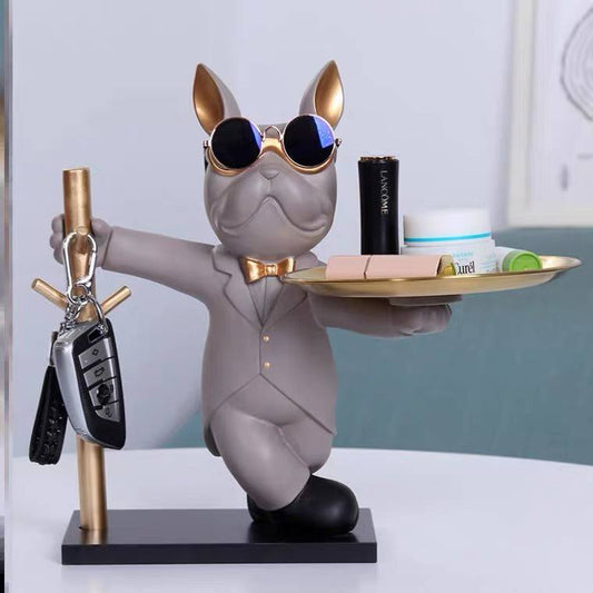 Figurine dog in glasses with stand gray