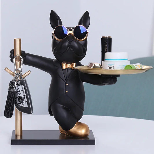 Bulldog figurine in sunglasses with trinket stand