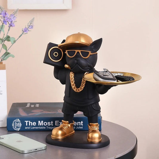 Dog figurine with tape recorder and tray