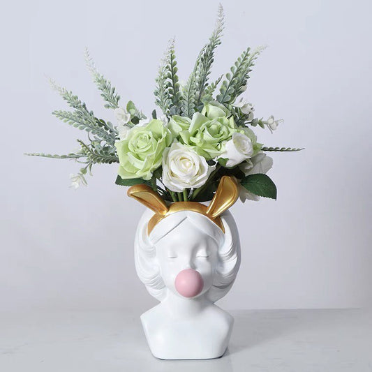Flower vase girl white with gum 24 cm