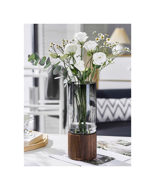 Glass vase with wooden base