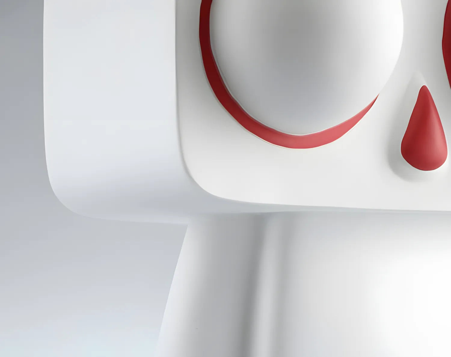 Extreme close up view showing the smooth matte resin texture and clean curved corner details of the white pop art bunny figurine
