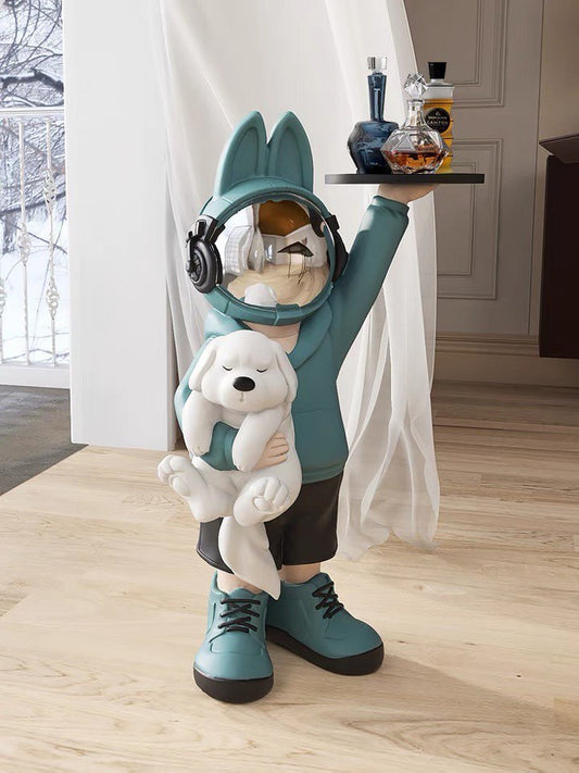 Coffee table space rabbit with puppy, blue 80 cm
