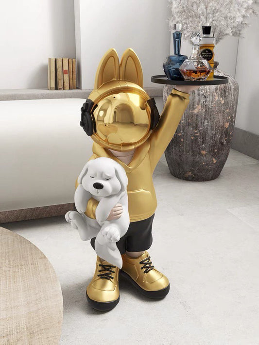 Coffee table space rabbit with puppy, gold 80 cm