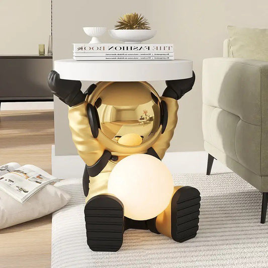 Astronaut coffee table with night light, gold color